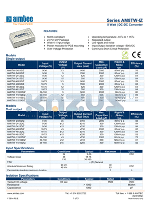AM8TW-IZ_13 datasheet - 8 Watt | DC-DC Converter