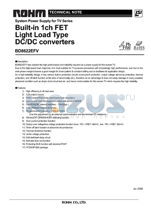 BD8622EFV datasheet - Built-in 1ch FET Light Load Type DC/DC converters