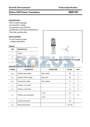 2SB1187 datasheet - Silicon PNP Power Transistors