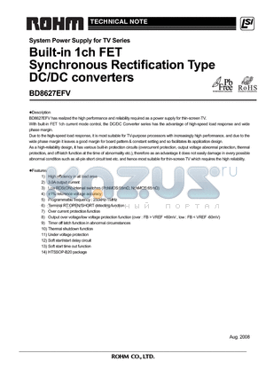 BD8627EFV datasheet - Built-in 1ch FET Synchronous Rectification Type DC/DC converters