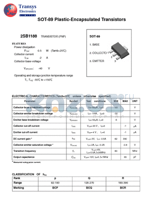 2SB1188 datasheet - Plastic-Encapsulated Transistors