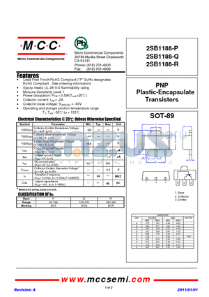 2SB1188-R datasheet - PNP Plastic-Encapsulate Transistors