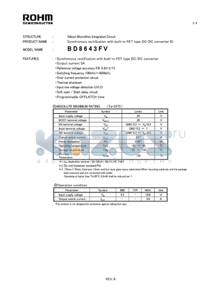 BD8643FV datasheet - Synchronous rectification with built-in FET type DC/DC converter IC