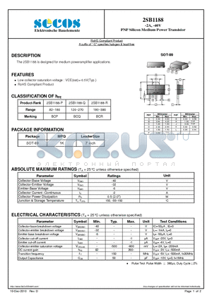 2SB1188_10 datasheet - PNP Silicon Medium Power Transistor