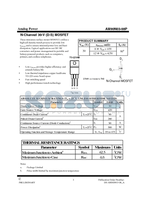 AM90N03-08P datasheet - N-Channel 30-V (D-S) MOSFET