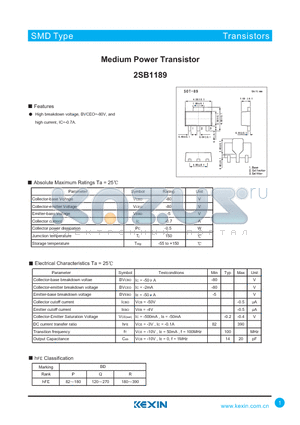 2SB1189 datasheet - Medium Power Transistor
