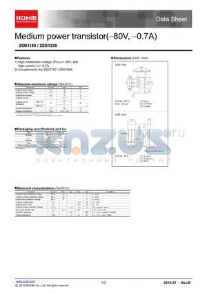 2SB1189 datasheet - Medium power transistor(-80V, -0.7A)