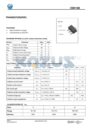 2SB1189 datasheet - TRANSISTOR(PNP)