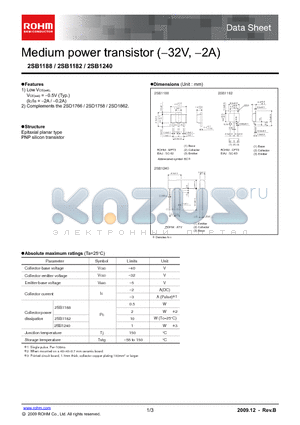 2SB1188T100Q datasheet - Medium power transistor (32V, 2A)