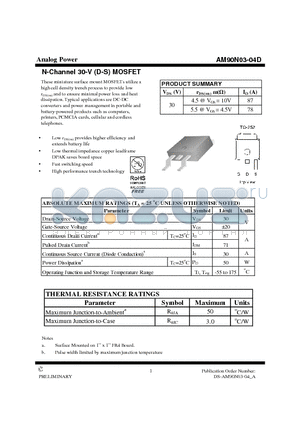 AM90N03-04D datasheet - N-Channel 30-V (D-S) MOSFET