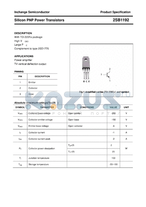 2SB1192 datasheet - Silicon PNP Power Transistors