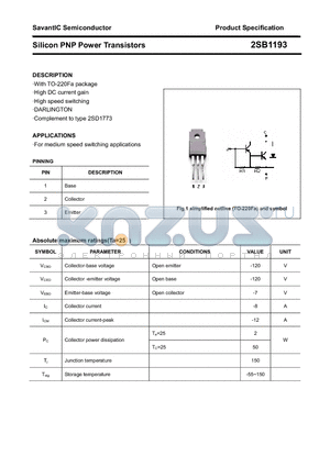 2SB1193 datasheet - Silicon PNP Power Transistors