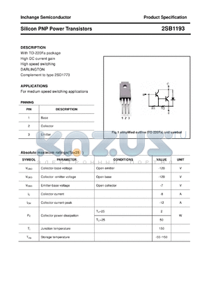 2SB1193 datasheet - Silicon PNP Power Transistors