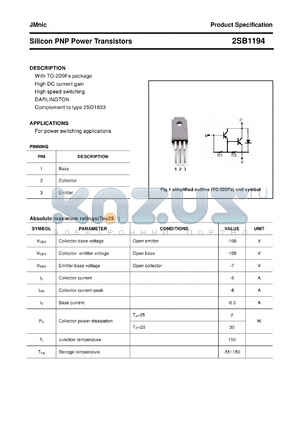2SB1194 datasheet - Silicon PNP Power Transistors