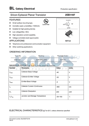 2SB1197 datasheet - Silicon Epitaxial Planar Transistor