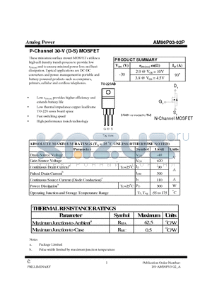 AM90P03-02P datasheet - P-Channel 30-V (D-S) MOSFET