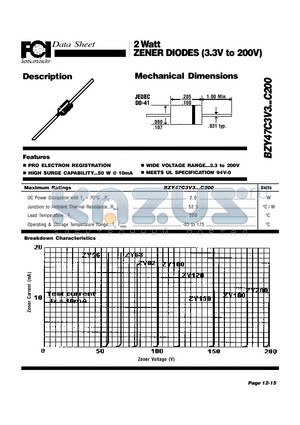 BZY47-C10 datasheet - 2 Watt ZENER DIODES (3.3V to 200V) PRO ELECTRON REGISTRATION