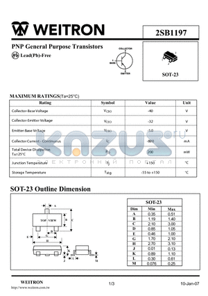 2SB1197_07 datasheet - PNP General Purpose Transistors