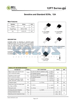 12FT06G-S datasheet - Sensitive and Standard SCRs, 12A