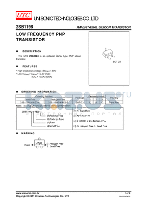 2SB1198G-X-AE3-R datasheet - LOW FREQUENCY PNP TRANSISTOR