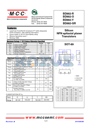 BD882-Y datasheet - Silicon NPN epitaxial planer Transistors