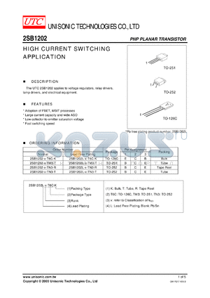 2SB1202-S-TM3-K datasheet - HIGH CURRENT SWITCHING APPLICATION