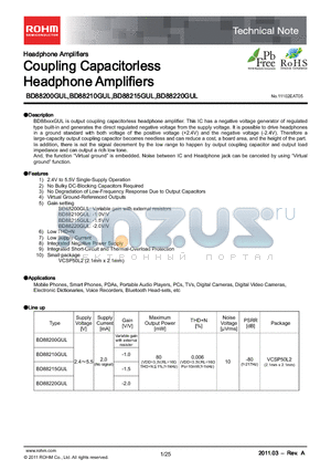 BD88220GUL-E2 datasheet - Coupling Capacitorless Headphone Amplifiers