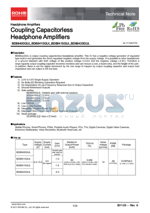 BD88400GUL datasheet - Coupling Capacitorless Headphone Amplifiers