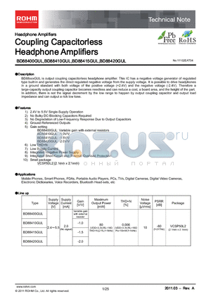 BD88420GUL datasheet - Coupling Capacitorless Headphone Amplifiers