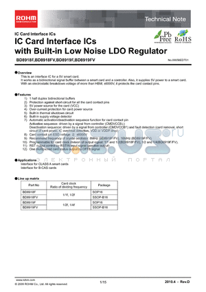 BD8918FV datasheet - IC Care Interface ICs with Built-in Low LDO Regulator