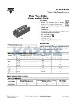 200MT40KPBF datasheet - Three Phase Bridge (Power Module), 200 A