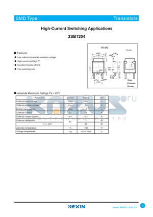 2SB1204 datasheet - High-Current Switching Applications