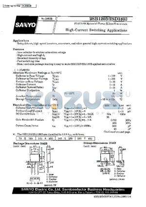 2SB1203 datasheet - High-Current Switching Applications