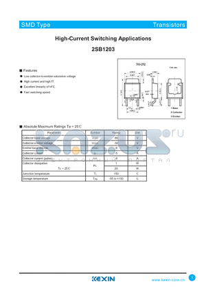 2SB1203 datasheet - High-Current Switching Applications