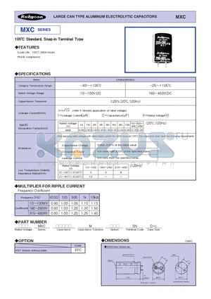 200MXC470MEFCSN25X30 datasheet - 105 Standard, Snap-in Terminal Type