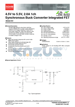 BD8961NV datasheet - 4.5V to 5.5V, 2.0A 1ch Synchronous Buck Converter Integrated FET