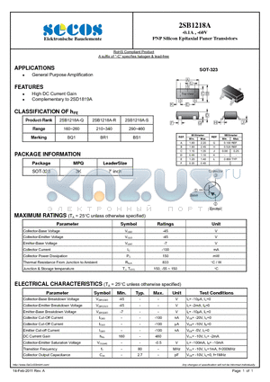 2SB1218A datasheet - PNP Silicon Epitaxial Paner Transistors