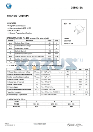 2SB1218A datasheet - TRANSISTOR(PNP)