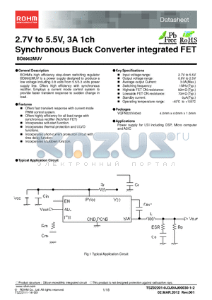 BD8962MUV datasheet - 2.7V to 5.5V, 3A 1ch Synchronous Buck Converter integrated FET