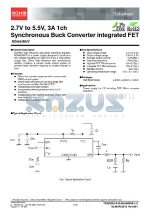 BD8962MUV_12 datasheet - 2.7V to 5.5V, 3A 1ch Synchronous Buck Converter integrated FET