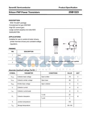 2SB1223 datasheet - Silicon PNP Power Transistors