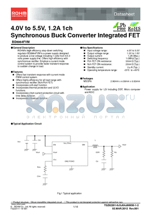 BD8964FVM datasheet - 4.0V to 5.5V, 1.2A 1ch Synchronous Buck Converter Integrated FET