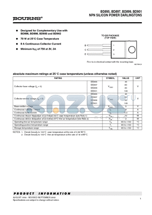 BD897 datasheet - NPN SILICON POWER DARLINGTONS