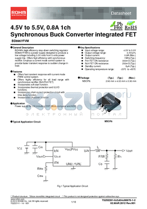 BD8967FVM datasheet - 4.5V to 5.5V, 0.8A 1ch Synchronous Buck Converter integrated FET