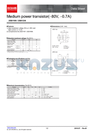 2SB1238 datasheet - Medium power transistor(-80V, -0.7A)