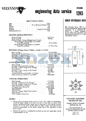 12K5 datasheet - A TETRODE DESIGNED FOR SPACE-CHARGE OPERATION