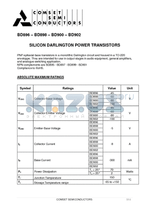 BD898 datasheet - SILICON DARLINGTON POWER TRANSISTORS