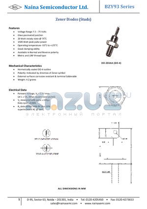 BZY93 datasheet - Zener Diodes (Studs)