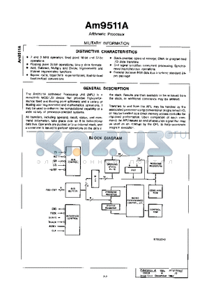 AM9511A datasheet - ARITHMETIC PROCESSOR