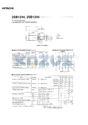 2SB1244 datasheet - LOW FREQUENCY HIGH VOLTAGE AMPLIFIER